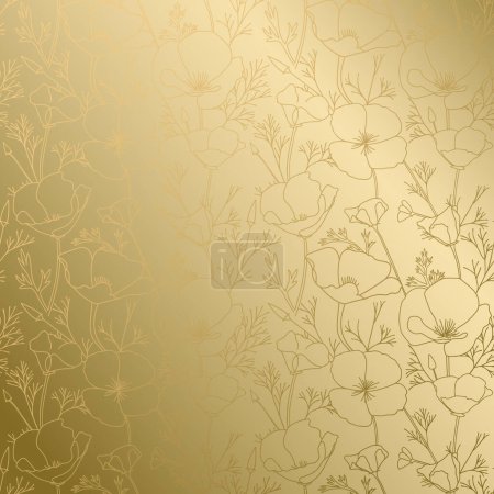 Ornament mit Silhouetten Eschscholzia Blumen auf Gold. California poppy - Vektor dekorativer Hintergrund mit Farbverlauf