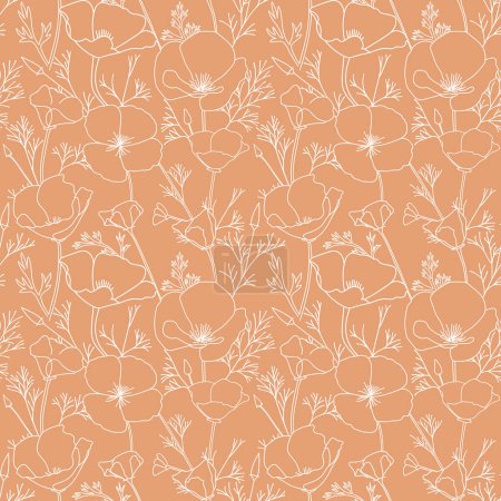 white ornament with Eschscholzia flowers. California poppy - vector decorative seamless pattern