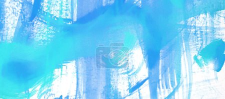 Photo for Horizontal banner, blue watercolor strokes, bright illustration, abstract banner, for design and decoration, made with watercolor strokes on a white background - Royalty Free Image