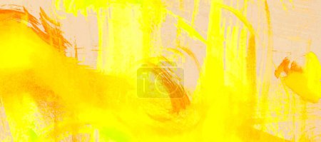 Photo for Horizontal banner, gold, orange, yellow watercolor strokes on a peach background, bright illustration - Royalty Free Image