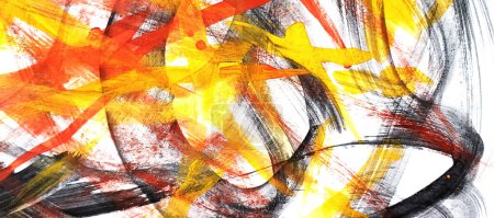 Téléchargez les photos : Fond abstrait avec des traits d'aquarelle jaune et orange vif sur une toile blanche, rayonnant de chaleur et d'énergie adaptée au design créatif et à un décor vibrant. - en image libre de droit