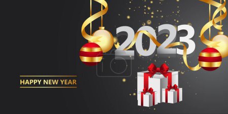 Photo for Happy new year 2023.golden Christmas decoration and confetti onbackground. Holiday greeting card design. - Royalty Free Image
