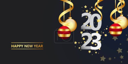 Photo for Happy new year 2023.golden Christmas decoration and confetti onbackground. Holiday greeting card design. - Royalty Free Image