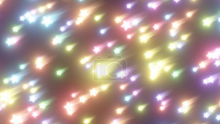 Foto de Arco iris colorido neón brillantes estrellas fugaces cayendo en el cielo nocturno Textura de fondo abstracto - Imagen libre de derechos