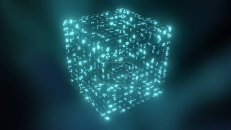 Téléchargez les photos : Données numériques Cryptographie Blockchain Cube de chiffres binaires clignotants - Texture de fond abstraite - en image libre de droit