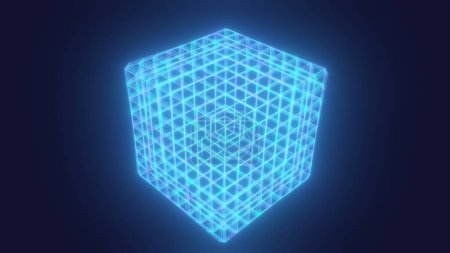 Téléchargez les photos : Rétro Synthwave 80 Arcade lumineux néon cubique 3D filaire cube tours - Texture de fond abstraite - en image libre de droit