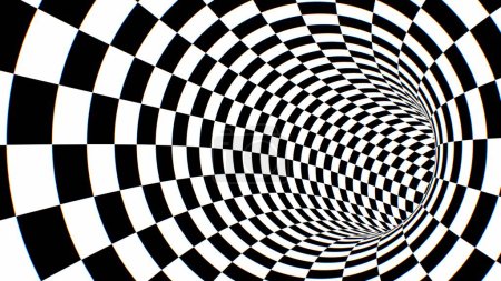 Photo for Inside Black And White Circular Checkerboard Optical Illusion Tunnel - Abstract Background Texture - Royalty Free Image