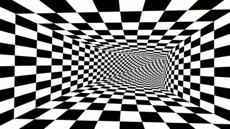 Photo for Inside Fast Black White Abstract Checkerboard Optical Illusion Tunnel - Abstract Background Texture - Royalty Free Image