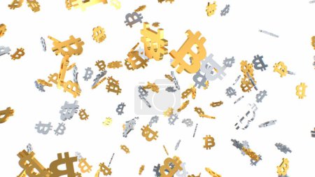 Foto de Caída de plata y oro Bitcoin BTC Logo Símbolos Crypto Market Crash - Textura de fondo abstracto - Imagen libre de derechos