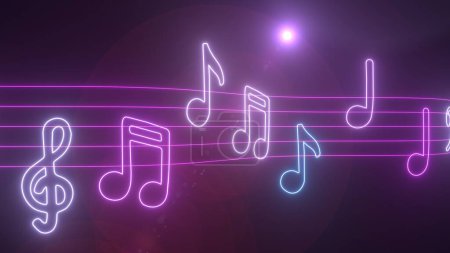 Glowing Music Notes Move Along Wavy Musical Score Sheet Lines Melody - Abstract Background Texture