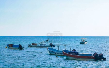 Photo for Boat yacht ship pier and harbor at the tropical mexican beach panorama view in Puerto Escondido zicatela Oaxaca Mexico. - Royalty Free Image