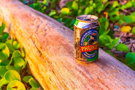 Photo for Drinking a can of cold Phuket beer on the beach in paradise in Naithon Beach Sakhu Thalang on Phuket island Thailand in Southeastasia Asia. - Royalty Free Image