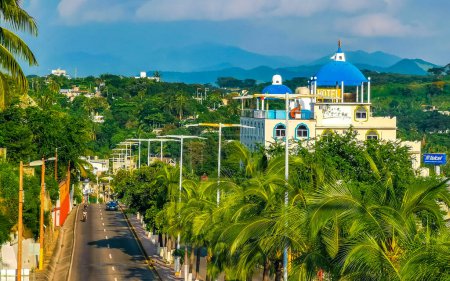 Photo for Beautiful city and seascape landscape panorama and view of Zicatela Puerto Escondido Oaxaca Mexico. - Royalty Free Image