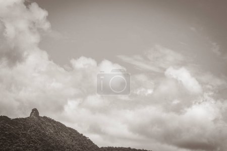 Photo for Old black and white picture of Abraao mountain Pico do Papagaio with clouds on Ilha Grande Angra dos Reis Rio de Janeiro Brazil. - Royalty Free Image