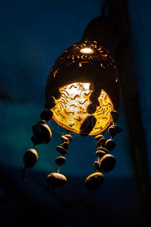 Foto de Beautiful decorative homemade lamps lights on Isla Holbox island in Quintana Roo Mexico. - Imagen libre de derechos