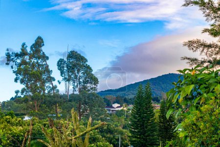 Téléchargez les photos : Beautiful mountain landscape and city panorama with forest trees clouds and nature of San Jose and Heredia Costa Rica in Central America. - en image libre de droit