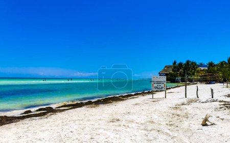Foto de Holbox Mexico 16. May 2022 Panorama landscape view on beautiful Holbox island sandbank and beach with waves turquoise water and blue sky in Quintana Roo Mexico. - Imagen libre de derechos