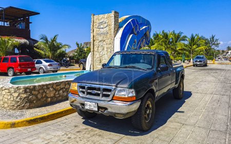 Photo for Puerto Escondido Oaxaca Mexico 2022 Various Mexican pickup trucks cars 4x4 Off-road vehicles in Puerto Escondido Zicatela Oaxaca Mexico. - Royalty Free Image