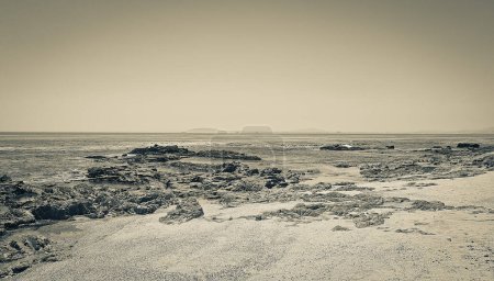 Foto de Vista de la isla Robben vista desde el paseo marítimo de Ciudad del Cabo, Sudáfrica
. - Imagen libre de derechos