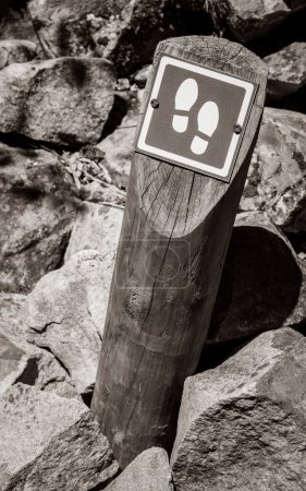 Photo for Hiking route in Cape Town to Table Mountain. Signpost with footprints. - Royalty Free Image