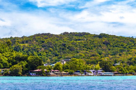 Téléchargez les photos : Belle célèbre vue panoramique sur la plage tropicale entre les falaises calcaires et l'eau turquoise sur l'île de Koh Phi Phi Don à Ao Nang Amphoe Mueang Krabi Thaïlande. - en image libre de droit