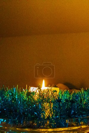 Christmas candle advent with green decoration in Leherheide Bremerhaven Bremen Germany.
