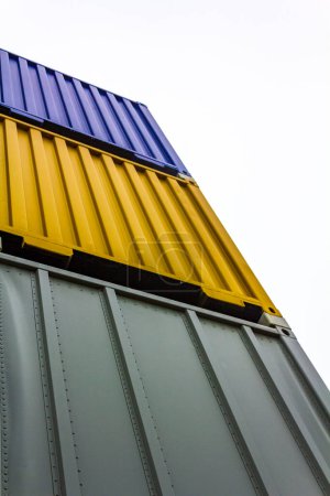 Bremerhaven Bremen Germany 30. January 2011 Container observation tower stacked colorful containers in ueberseehafen overseas port Bremerhaven Bremen Germany.