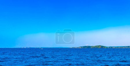 Seascape landscape and tropical nature panorama view on blue whale boat trip catamaran tour in Mirissa Beach Matara District Southern Province Sri Lanka.