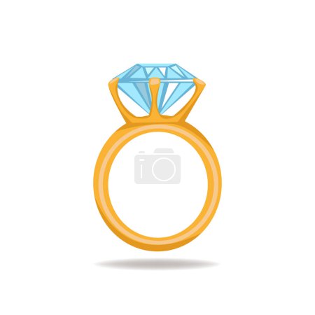 Ilustración de Simple style big diamond engagement gold ring. Vector illustration isolated on white background. - Imagen libre de derechos