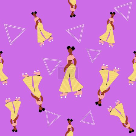 Photo for Tile background with triangles and black girl skater with afro puffs. - Royalty Free Image