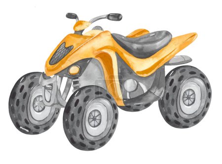 Foto de Transporte para carreras, para niños Acuarela ATV amarillo de cuatro ruedas para tarjetas, invitaciones - Imagen libre de derechos