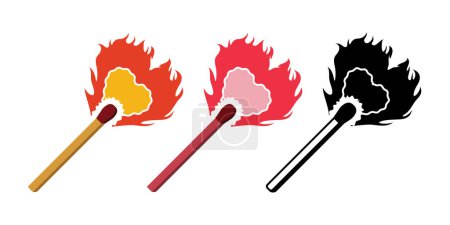 Match-Stick mit herzförmigem Feuer-Vektor-Design, Match-Stick-Doodle kann für Aufkleber, Waren oder Bekleidung verwendet werden