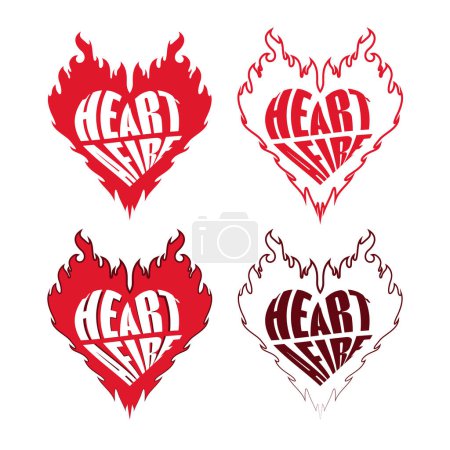 Illustration for Heart Afire Typography With Flaming Heart Vector Design for Sticker, Tattoo & Merchandise Needs - Royalty Free Image