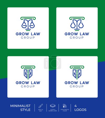 Ilustración de Law Firm Logo Collection With Minimalist Creative Design Style, Letter G and Law Scales for Lawyer or Law Firm. - Imagen libre de derechos