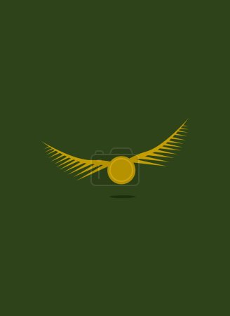 The golden snitch on green background from the movie Harry Potter. Vector graphics