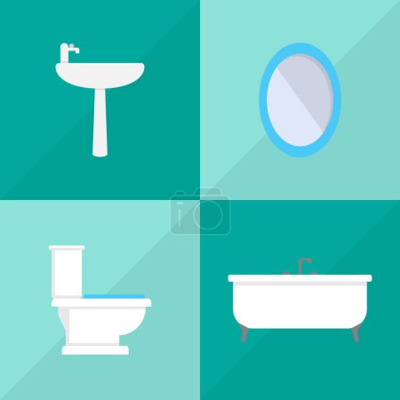 Illustration for Bathroom icons on green background/ Vector - Royalty Free Image