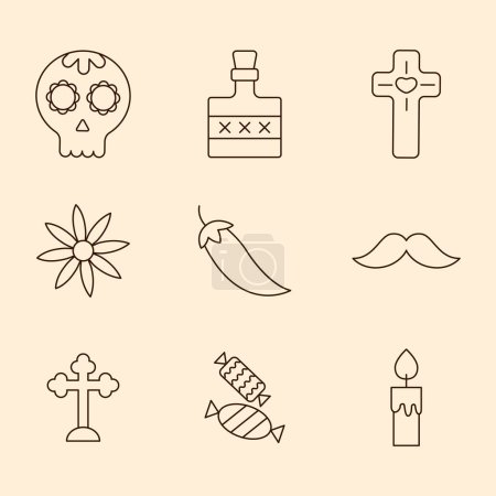Illustration for Mexican icons pack. Isolated mexican symbols collection. Graphic icons element - Royalty Free Image