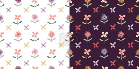 Illustration for Floral seamless patterns set with colorful flowers, decorative backgrounds - Royalty Free Image