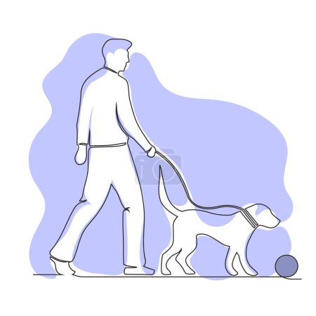 Illustration for Dog walking man, vector illustration in line style - Royalty Free Image