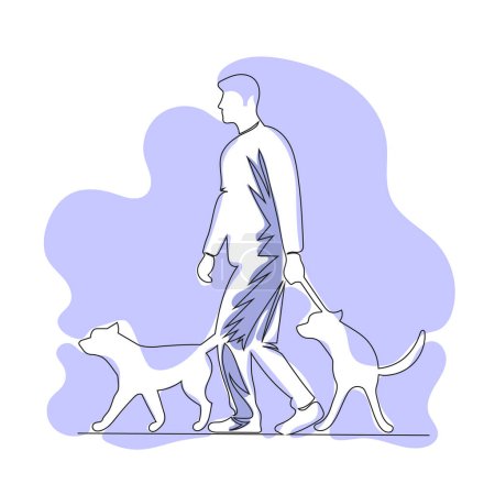 Illustration for Man walking two dogs, line style vector illustration - Royalty Free Image