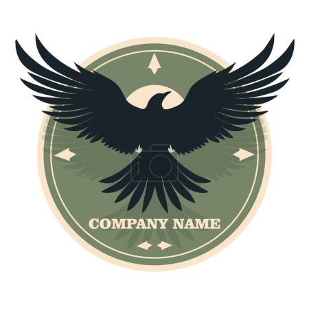 Photo for Proud raven bird, eagle spread its wings on green background. Logo, emblem, vector illustration - Royalty Free Image