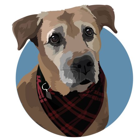 Photo for Brown mongrel in a red scarf, vector illustration of a dog - Royalty Free Image
