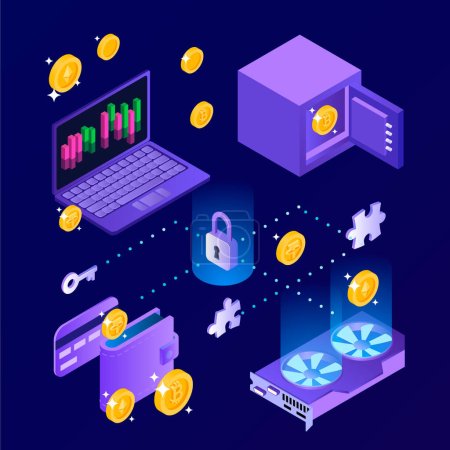 Photo for Isometric cryptocurrencies and blockchain composition - Royalty Free Image