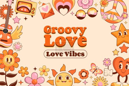 Téléchargez les photos : Fond d'amour groovy dessiné à la main - en image libre de droit