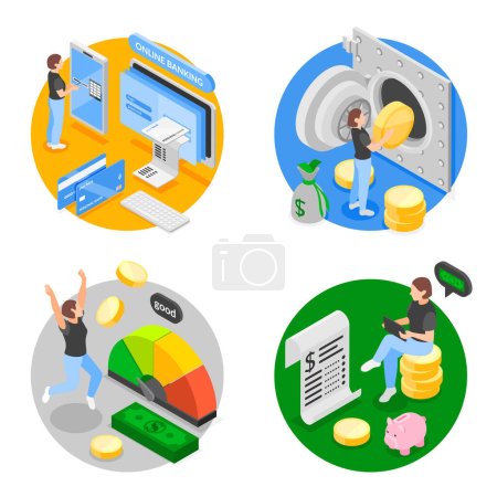 Photo for Bank services illustrations in isometric view - Royalty Free Image