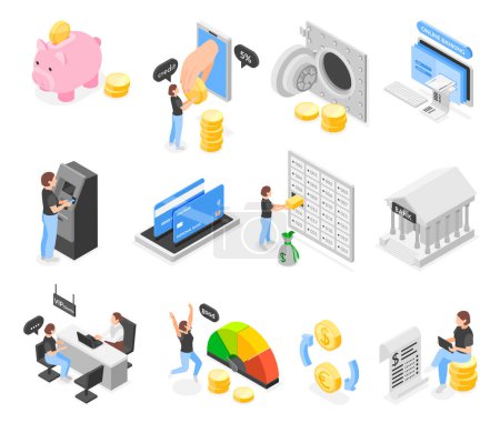 Photo for Bank services elements in isometric view - Royalty Free Image