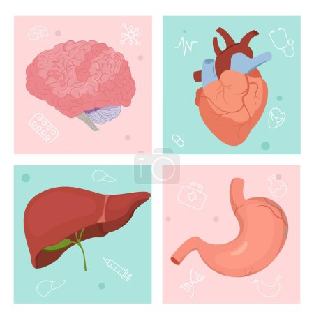 Hand drawn flat organ illustration collection with medical icons