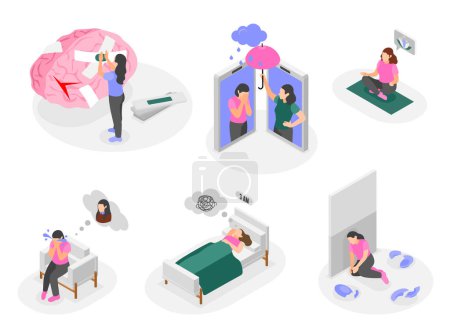 Photo for Mental health icons in isometric view - Royalty Free Image