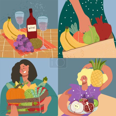 Téléchargez les photos : Légumes dessinés à la main ensemble de composition de dessin animé - en image libre de droit