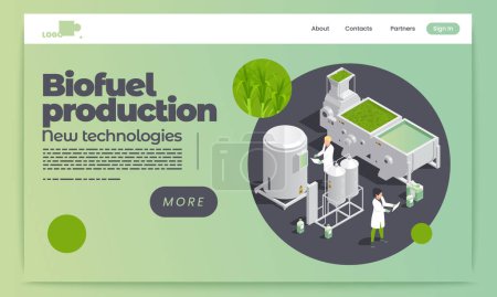 Photo for Isometric biofuel landing page template with scientists working - Royalty Free Image